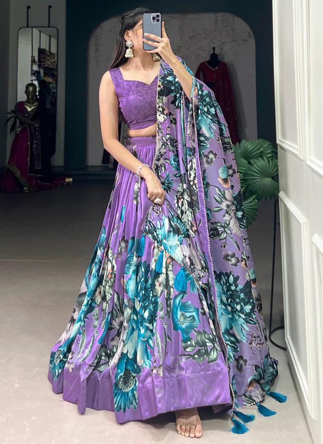 Tussar Silk Lavender Traditional Wear Printed Lehenga Choli